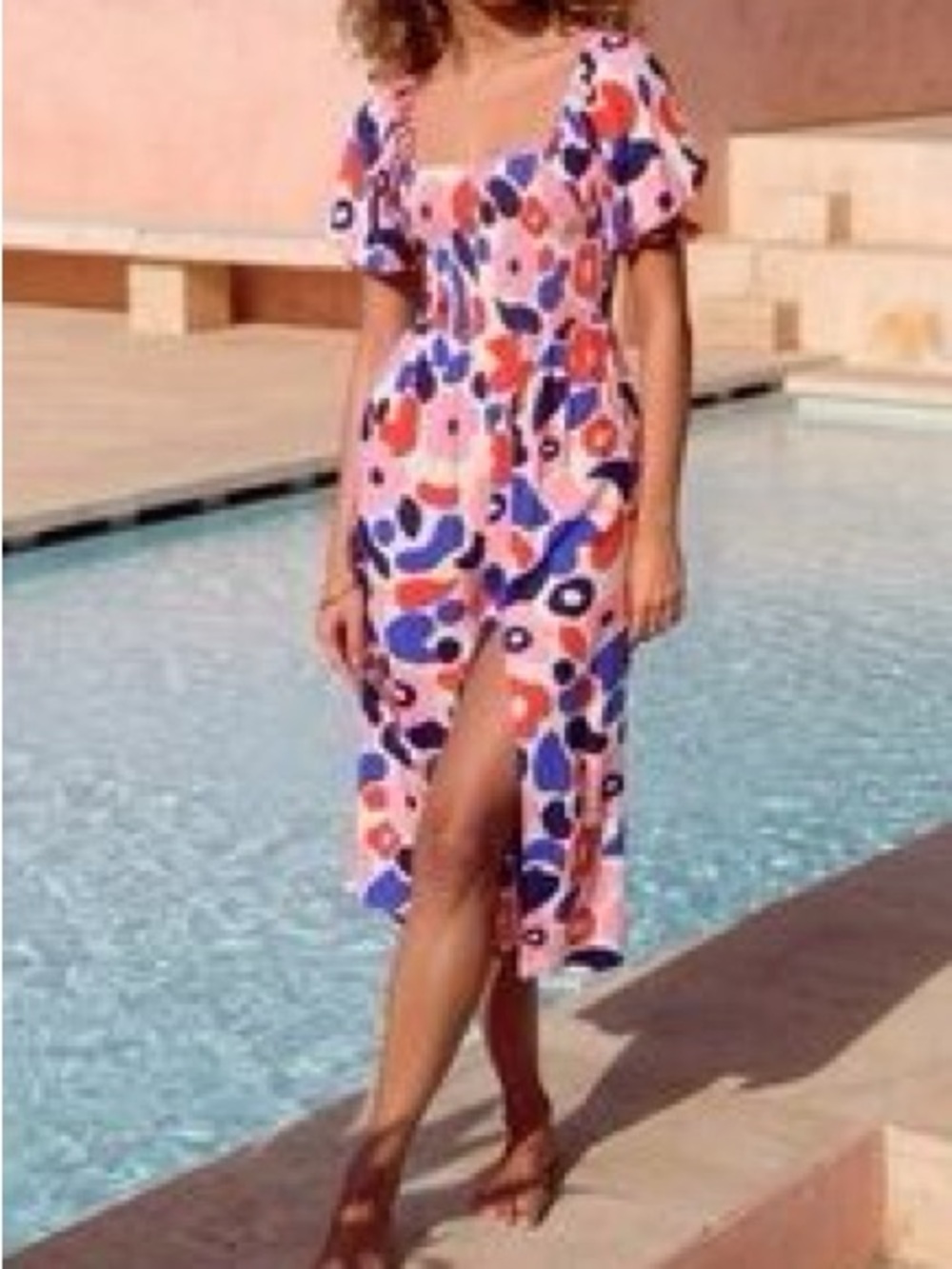 Mister Zimi Pink Floral Midi Dress with Blue & Coral Print